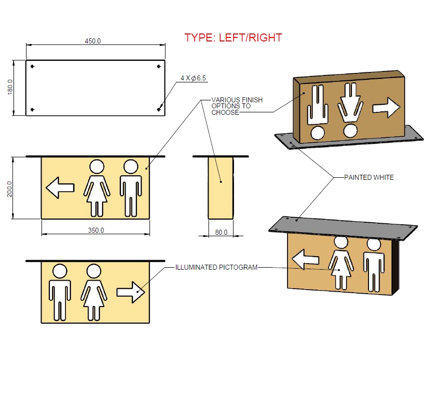 Metal LED Toilet Sign